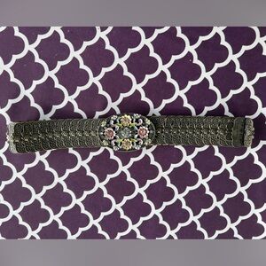 Women’s Floral Rhinestone Buckle Elastic Stretch Belt